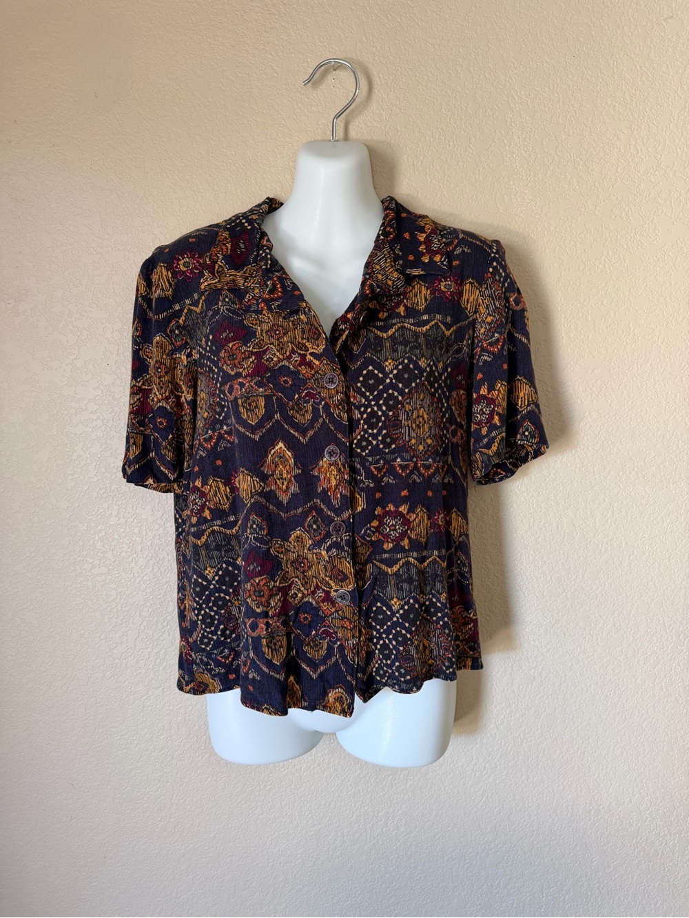 Vintage 90s Norton McNaughton Tapestry Print Cropped Blouse